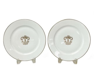 Pair Manufacture de Sevres Gilt Armorial Porcelain Cabinet Plates 1859 & 1860
