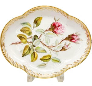 Royal Crown Derby England Hand Painted Porcelain Quadrilobed Dish Roses c. 1790