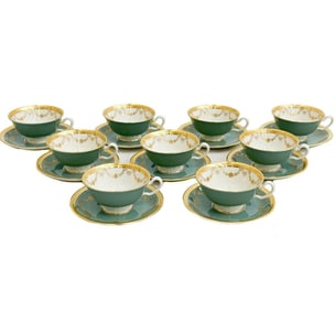 9 Lenox Westport Gilt Porcelain Cups & Saucers D-158 Teal Blue