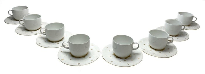 8 Rosenthal Magic Flute Papageno Gilt Porcelain Cup & Saucers