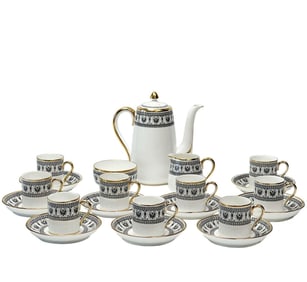 Crown Staffordshire England Porcelain Demitasse Coffee Set for 9 Black Victoria
