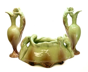 Delphin Massier Ewer Jardiniere Garniture, Nude Beauties