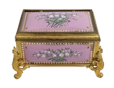 French Enamel and Bronze Mounted Casket Box Late 19th Century Florals