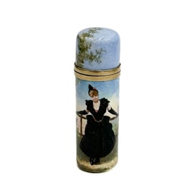 French Gilt Sterling Silver Mounted Enameled Scent Bottle circa 1900