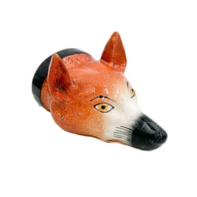 English Staffordshire Hand Painted Porcelain Stirrup Cup of a Fox 19th century