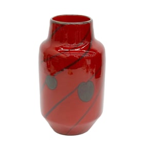 Lundberg Studios Art Glass Vase Red Mandarin Leaf & Vine Vase