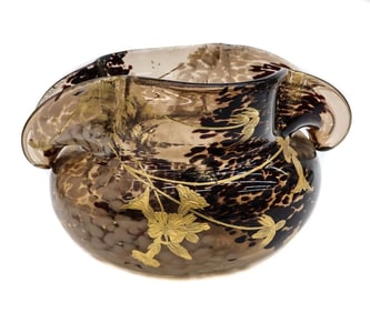 Ernest Baptiste Leveille Art Glass Vase Acid Etched and Gilt Florals c1900