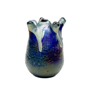 Charles Lotton Iridescent Blue Lava Cypriot Art Glass Vase Signed 1972