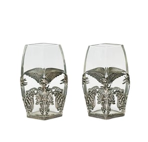 Pair German Jugendstil Silver Plate Mounted Glass Vases