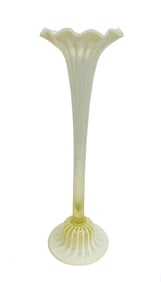 James Powell and Sons English Yellow Art Glass Tall 29.5 in Trumpet Vase, c1890