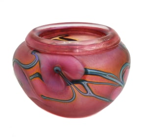 Jerry Herr for Lotton Pink Heart Vines Art Glass Vase 2006 Signed