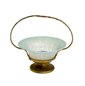 LCT Tiffany Favrile Iridescent Blue Art Glass Bowl Gilt Bronze Base Signed