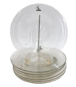 7 American Silver Dog Crest Glass Rimmed Soup Bowls Early 20th Century