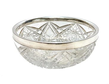 John Grinsell & Sons Birmingham Sterling Silver Mounted Cut Glass Bowl, 1923