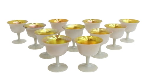 11 Steuben Calcite & Gold Aurene Iridescent Art Glass Sherbet Wine Glass Goblets