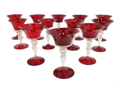 11 Red Ventian Wine Goblets