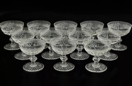 12 Saint (St) Louis France Glass Champagne/Tall Sherbet Glasses in Trianon