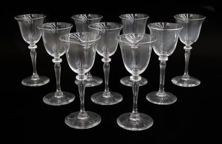 9 Steuben White Wine Goblets #6401 Signed Wafer Stem