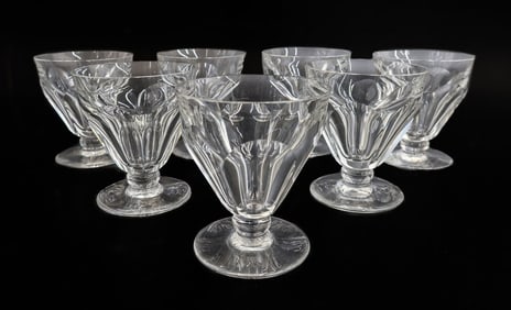 7 Baccarat France Cut Glass Claret Wine Goblets in Tallyrand Signed
