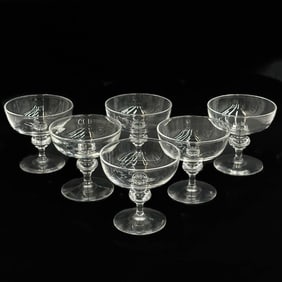 6 Steuben Art Glass Champagne / Tall Sherbet Glasses in 7925 MRL Monogram