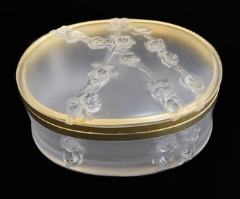 Lalique France Frosted Glass Coppelia Oval Vanity Box Signed