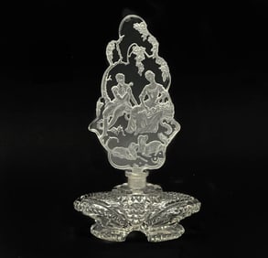 Clear Cut Glass Perfume Bottle Courting Scene Stopper