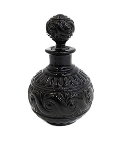 Baccarat France Russe Onyx Black Glass Molded Small Decanter or Perfume Bottle
