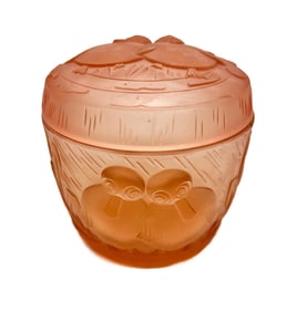 Czech Cranberry Red Art Glass Molded Cranberry Glass Lidded Jar, Mid Century