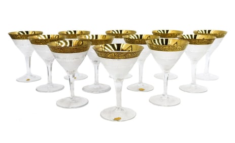 12 Moser Czech Cut Crystal Glass Martini Tall Sherbet Goblets Gold Splendid
