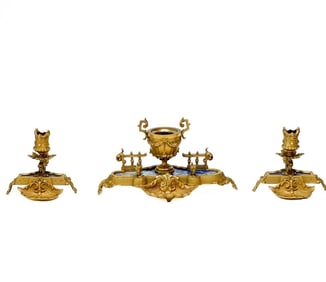 3 piece Continental Desk Garniture Gilt Bronze & Lapis Lazuli circa 1920
