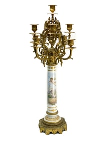 Sevres Style Porcelain & Gilt Bronze 10 Arm Candelabra