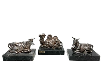 3 Yaacov Heller Silver Clad and Marble Nativity Animal Sculptures