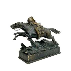 Carl Kauba Austrian Painted Bronze Indian on Horseback Sculpture Signed