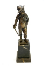 German Bronze & Stone Base Sculpture of a Boy, c1900