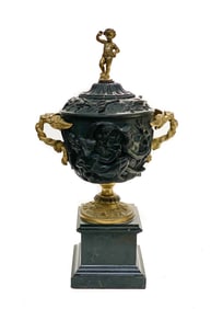 Continental Patinated & Gilt Bronze Twin Handled Cup or Urn with Liner, c. 1900