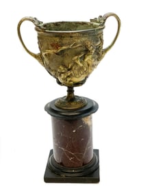 Continental Gilt Patinated Bronze Kantharos Cup on Marble Base, 19th C