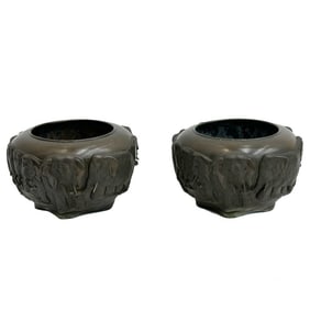 Pair Genryusai Seiya Bronze Okimono Elephant Bowls late 19th century