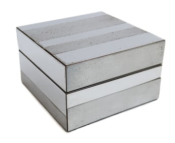 Paul Evans (American 20th C.) Polished Brass and Chrome Box in Cityscape