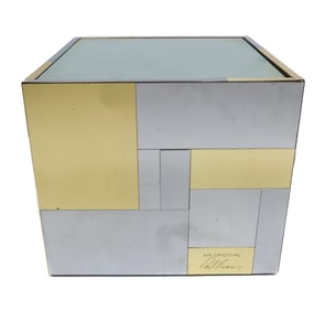 Paul Evans (American 20th C.) Polished Brass and Chrome Table Lamp in Cityscape