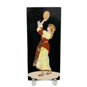 Mid Century Italian Pietra Dura Stone Plaque Musician Playing