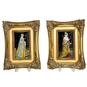 Pair French Enamel Portrait Plaques Doge of Venice Framed 19th century