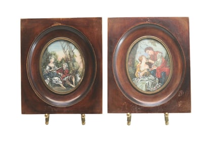 Pair Continental Hand Painted Miniature Courting Portraits, c.1900.