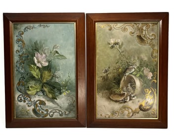 Pair French Hand Painted Porcelain Panel Plaques, circa 1890. Artist Signed