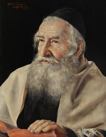 Otto Eichinger (Austrian 20th C) Oil on Panel Portrait Painting of a Rabbi