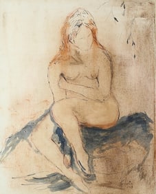 Masood Kohari (India 1939) Ink & Watercolor on Paper of Nude Woman Signed