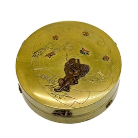 Japanese Mixed Metal Bronze Copper & Brass Round Box circa 1900