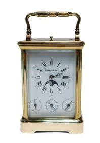 Tiffany Gilt Bronze Moon Phase Carriage Clock, 20th Century