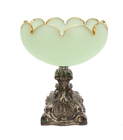 Silver and Opaque Green Glass Compote