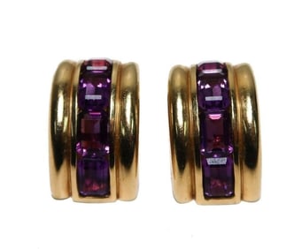 14k Yellow Gold by Raffty and Amethyst Statement earrings.