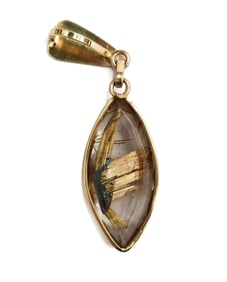 14k Yellow Gold Golden Hair Titanium Quartz Necklace Pendant